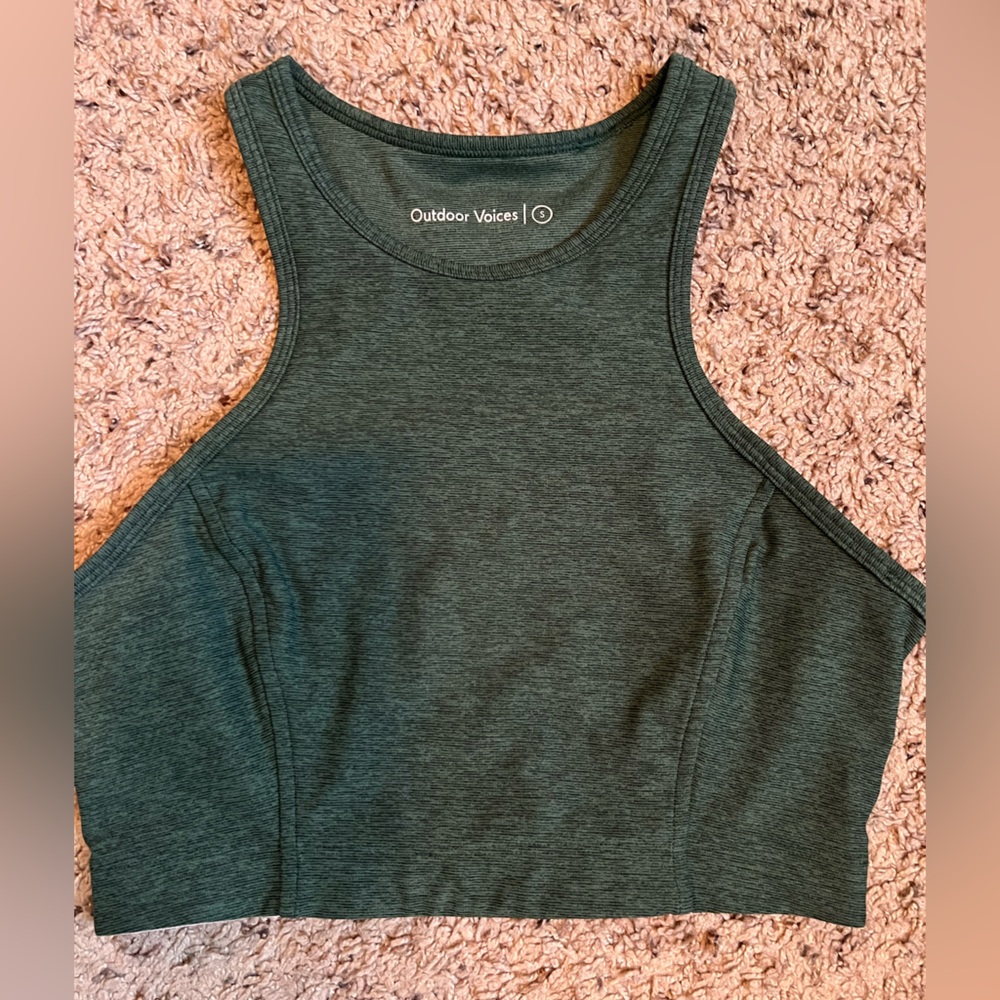 Outdoor Voices Athena Compression Crop Top Hunter Green Women Size Medium